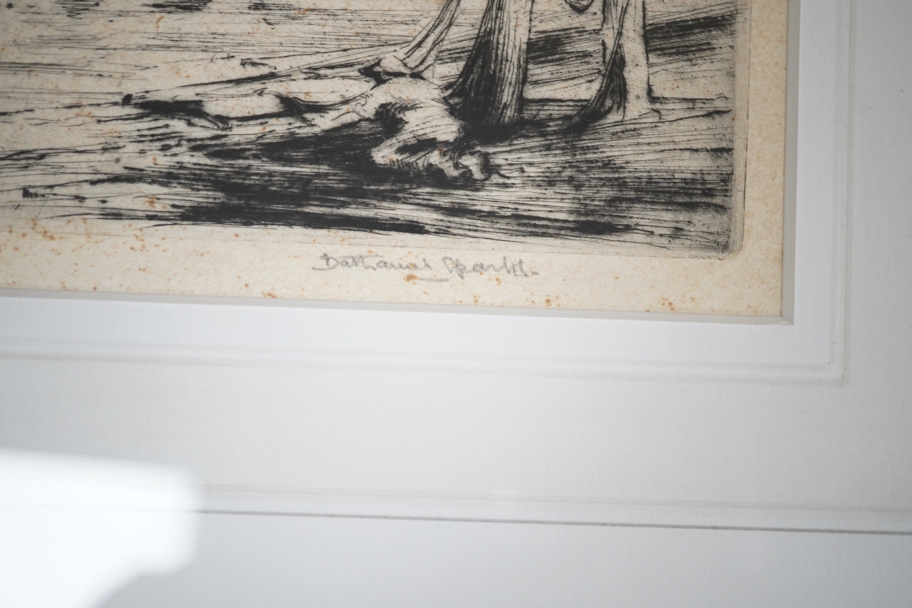 Nathaniel Sparks (1880-1956), two etchings, London scenes to include ‘Waterloo Bridge’, each signed, largest 17 x 37cm. Condition - fair